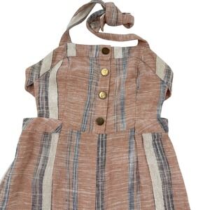Karlie Striped Halter Jumpsuit Small Terracotta Linen Blend Wide Leg Summer TIme